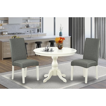 East West Furniture 3 Piece Hartland Dining Table Set - Linen White HBDR3-LWH-07